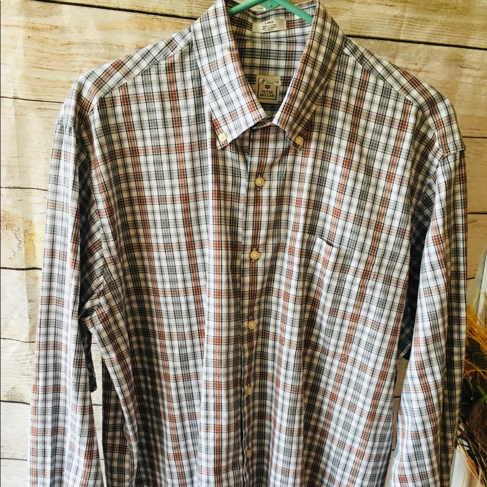 Peter Millar Brown Plaid Shirt L